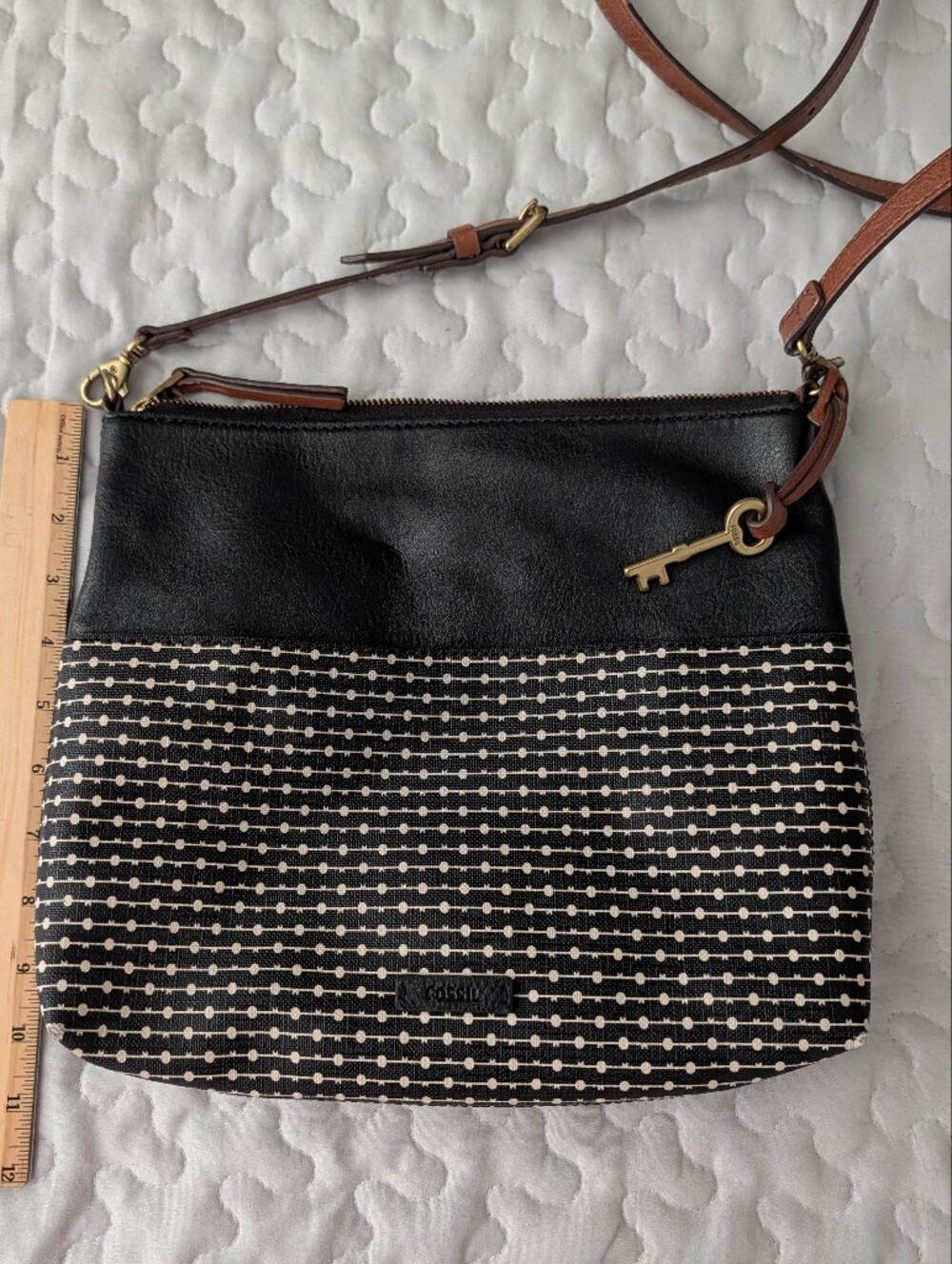 Fossil Fiona Black, Cream & Brown Patterned Crossbody Bag